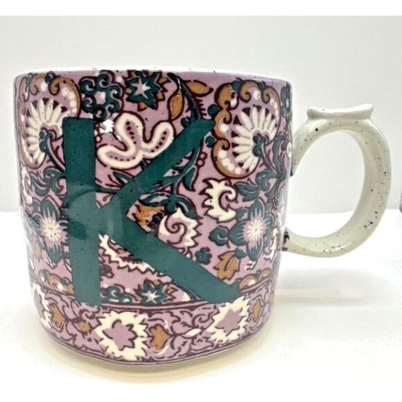 Anthropologie Other - ANTHROPOLOGIE Block printed Monogram Letter K Mug Purple Floral Boho Coffee